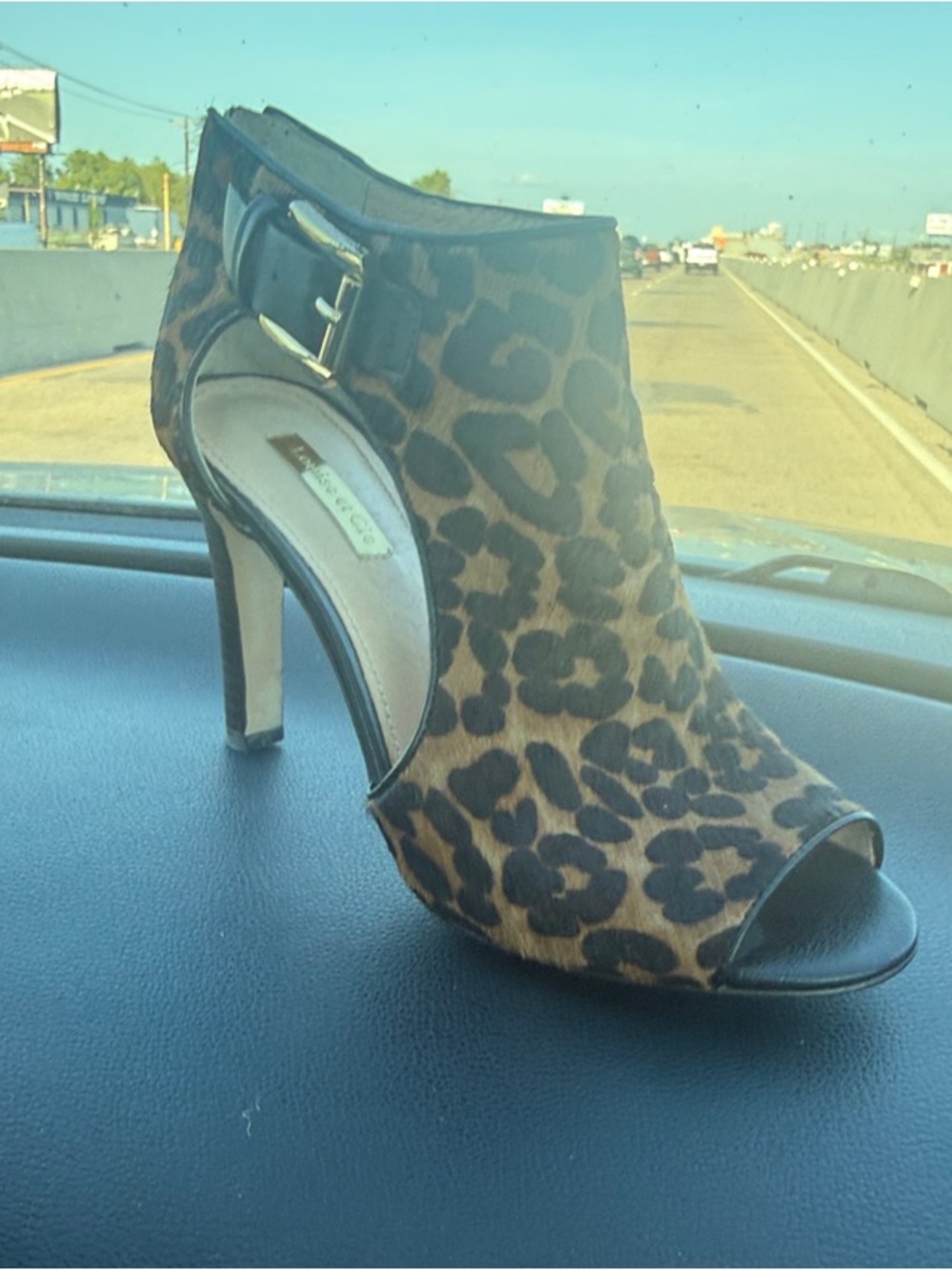 Louise et Cie Black Strappy Heels with Gold Buckle